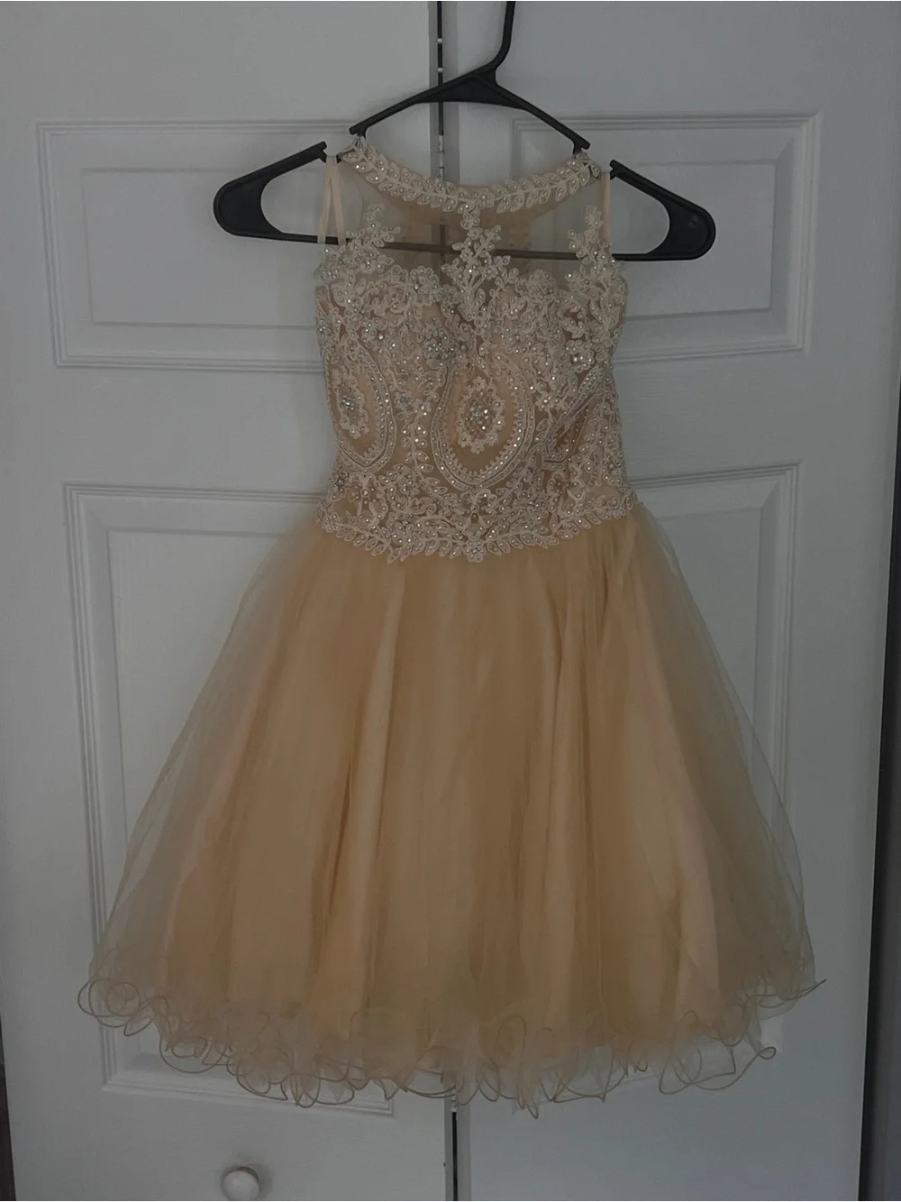 Fiesta Beaded Champagne/ Gold Homecoming & Holiday Party Dress | Juniors XS
